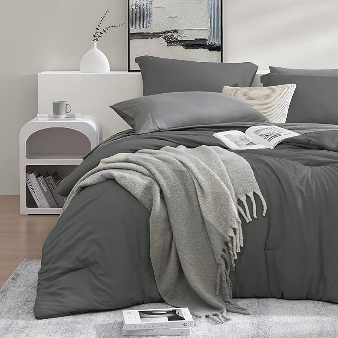 WRENSONGE Full Size Comforter Sets- 7 Pieces Soft Bed in a Bag with Fitted Sheet, Flat Sheet, 2 Pillow Shams, 2 Pillowcases, Warm Bedding Sets for All Season