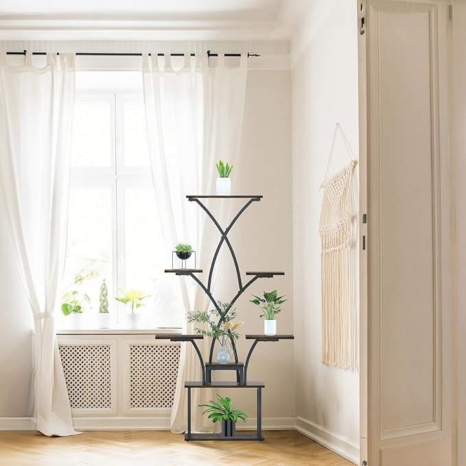 8-Tier Plant Stand Indoor with Grow Light, MDF Plant Shelf Indoor for Multiple Plants Space Saving, 59” Tall Metal Plant Rack for Corner, Living Room, Patio, Garden.