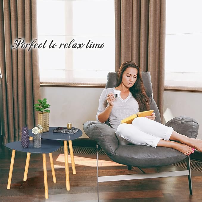 Nesting Table Set of 2 Bamboo End Table for Living Room Side Table for Bedroom Triangle Modern Coffee Table (Gray)