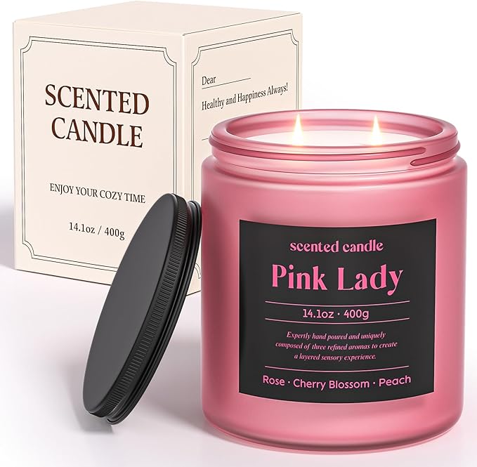 Candles for Women, 14.1 oz Scented Candles for Home, 2 Wicks Blended Scents Birthday Candles Gifts for Mom, Wife, Teachter, Girlfriend (Rose+Cherry Blossom+Peach)
