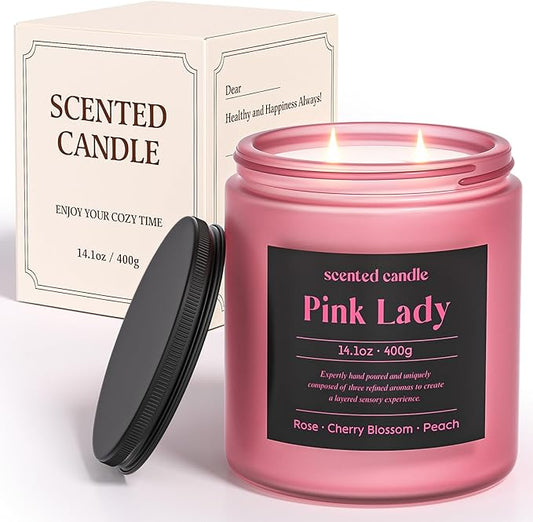 Candles for Women, 14.1 oz Scented Candles for Home, 2 Wicks Blended Scents Birthday Candles Gifts for Mom, Wife, Teachter, Girlfriend (Rose+Cherry Blossom+Peach)