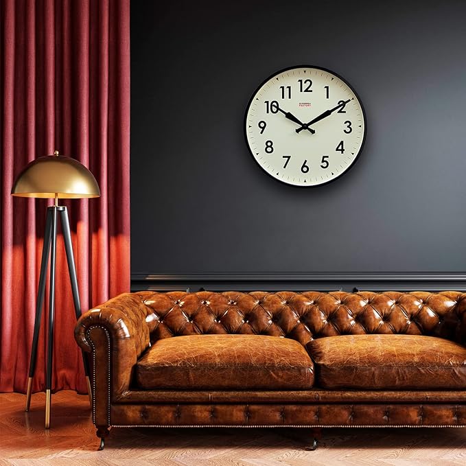 Cloudnola Station Metal Wall Clock, Black and White, 18 inch Diameter, Silent Non Ticking, Battery Operated Quartz Movement