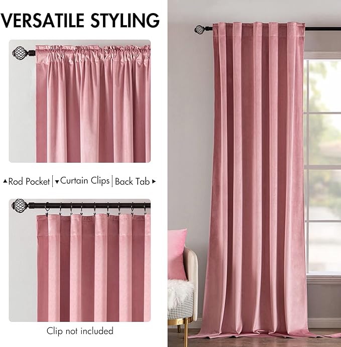 MIULEE Velvet Curtains 84 inches 2 Panels - Luxury Blackout Curtains for Girls Bedroom Nursery Living Room Thermal Insulated Super Soft Window Drapes Rod Pocket & Back Tab, Blush Pink, W52 x L84 inch
