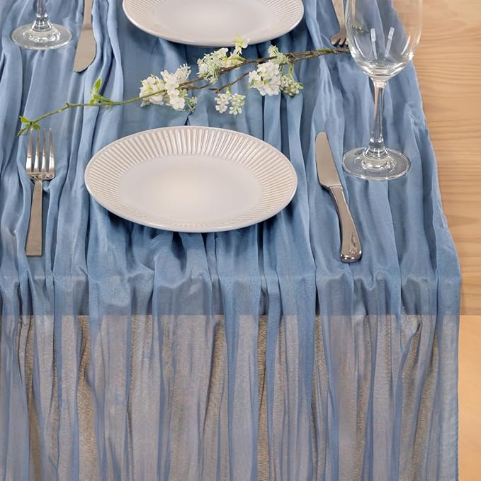 MLMC 8 Pack Dusty Blue Table Runner 10ft Boho Gauze Cheesecloth Table Runner 35x120 Inches Rustic Cheese Cloth Centerpiece for Fall Wedding Bridal Shower Baby Shower Party Decor
