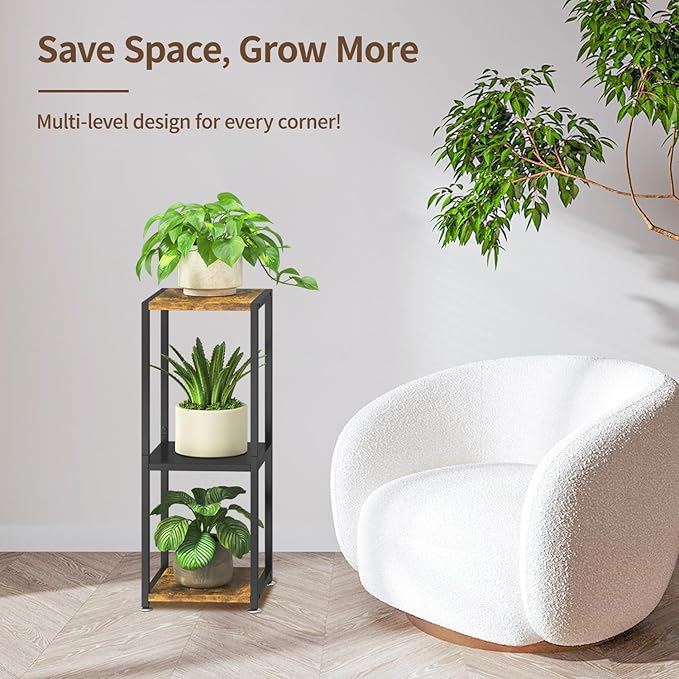LASZOLA Black 3 Tiered Wood Plant Stand Indoor for Larger Heavy Duty Planter, Sturdy Multi Level Vertical Flowers Racks for Narrow Inside Floor , Decorate Shelving for Hold House Tree, Space Saving