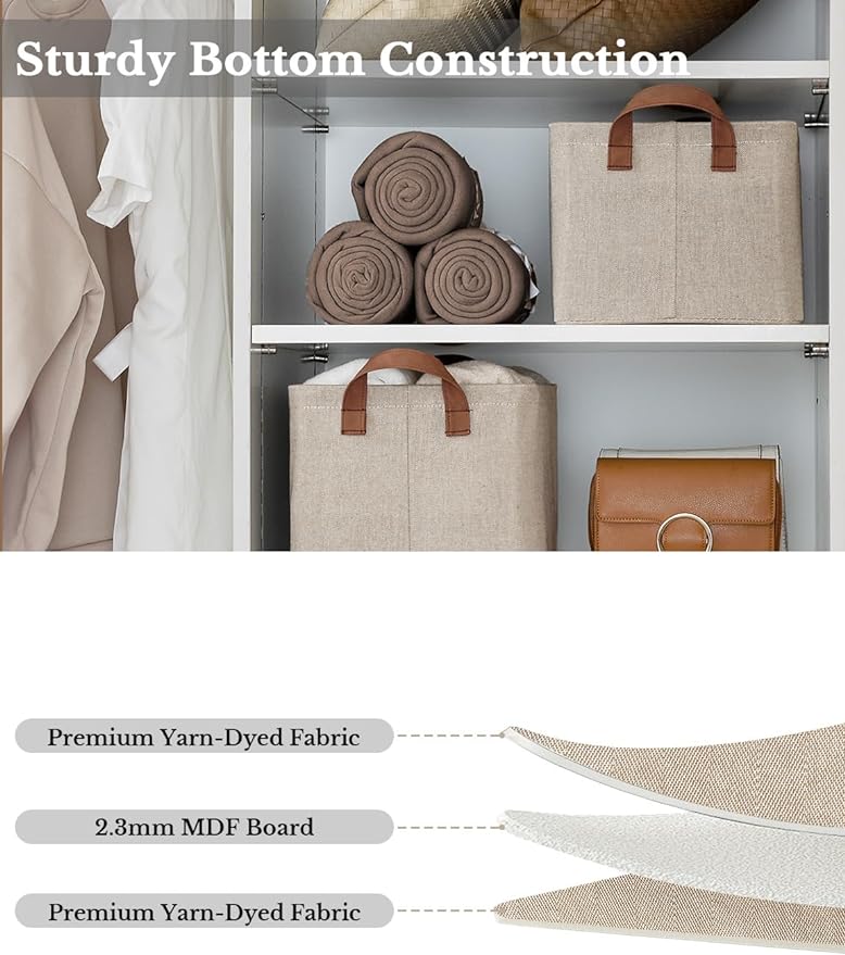 StorageWorks Storage Bins, Fabric Storage Bins for Shelves, Storage Baskets with Metal Frame, Closet Baskets and Bins with Handles, Brown and Beige, 2-Pack