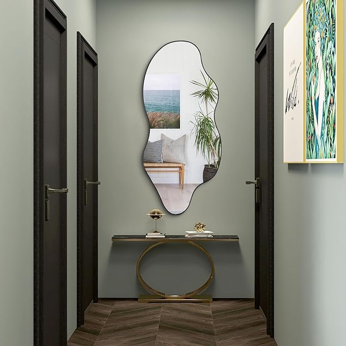 Irregular Wall Mirror, Asymmetrical Mirrors, 47.2"x21.6" Large Wavy Shaped Mirror, Modern Frameless Decorative Mirrors for Living Room Bathroom Bedroom Hallway Entryway Fireplace