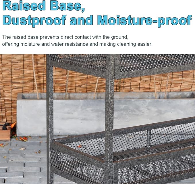 Outdoor Heavy-Duty 3-Tier Moving Garden Cart Sturdy Metal Plant Stand with High-Capacity Load & Rotating Wheels