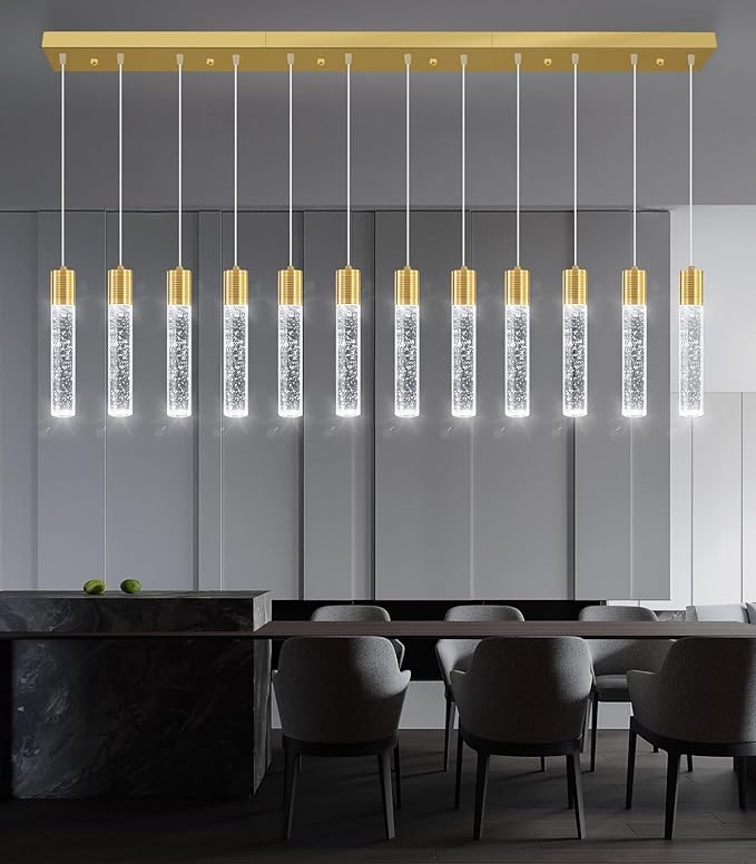 Modern Crystal Chandeliers LED Pendant Light for Kitchen Island Dining Room Entrance Foyer Living Room 6000K Gold