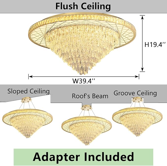 Large Chandelier for Living Room High Ceiling Modern Crystal Ceiling Chandeliers Light for Dining Room Entryway Lights with 90W LEDs Dimmable Bulbs Gold Lighting Fixtures