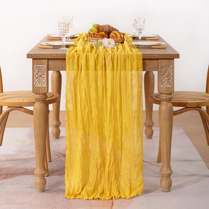 MLMC Gold Table Runner Rustic Fall Cheesecloth Table Runner 10ft Gauze Cheese Cloth Table Decoration 35x120 Inches for Wediing Picinc Party Family Gatherings Home Decor