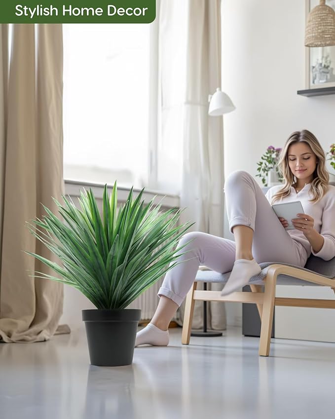 Velener Artificial Agave Plant in Black Pot with Real Stone Pebbles, Large Fake Agave Plant for Indoor and Outdoor-27 inches Tall, 126 Leaves