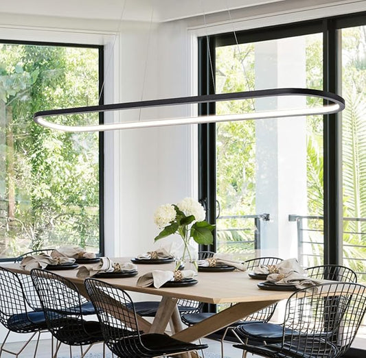 MADEM Modern LED Chandelier, 39.4'' Black Linear Light Pool Table Pendant Light Dimmable 3CCT Chandelier for Dining Room Kitchen Office