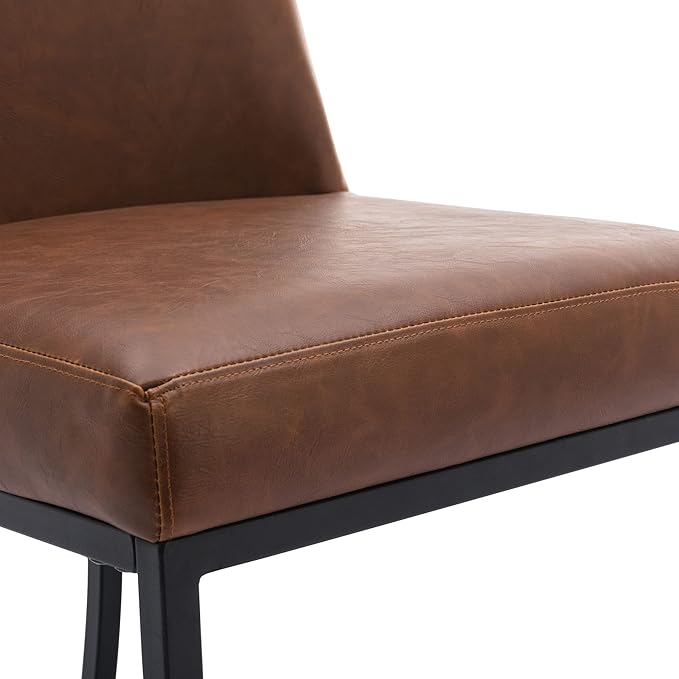 VESCASA Faux Leather Upholstered Dining Chairs with Back, Mid Century Modern Chairs with Black Metal Frame for Dining Room, Restaurant, Kitchen, Set of 6, Brown