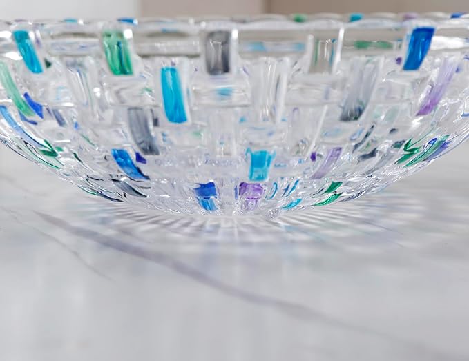 Hand Painted Blue Woven Glass Crystal Salad & Fruit Bowl Decoration,Centerpiece For Home,Office,Wedding Decor, Fruit, Snack, Dessert, Server (Blue)