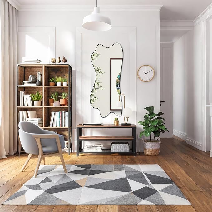Irregular Mirror, Large Asymmetrical Wall Mirror, 47.2"x21.2" Modern Wavy Frameless Mirrors, Odd Shaped Mirrors for Living Room Bathroom Bedroom Entryway Fireplace
