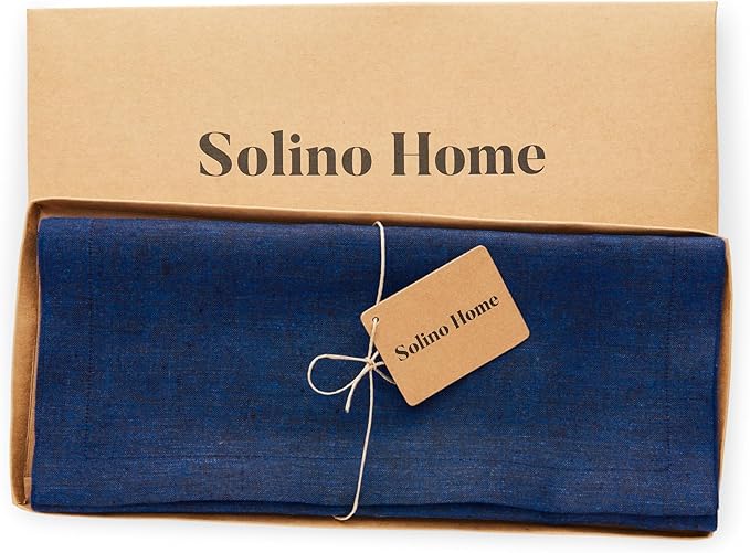 Solino Home Linen Table Runner 144 Inches Long - Athena, 100% Pure Linen Royal Blue 14 x 144 Inch Table Runner for Dining