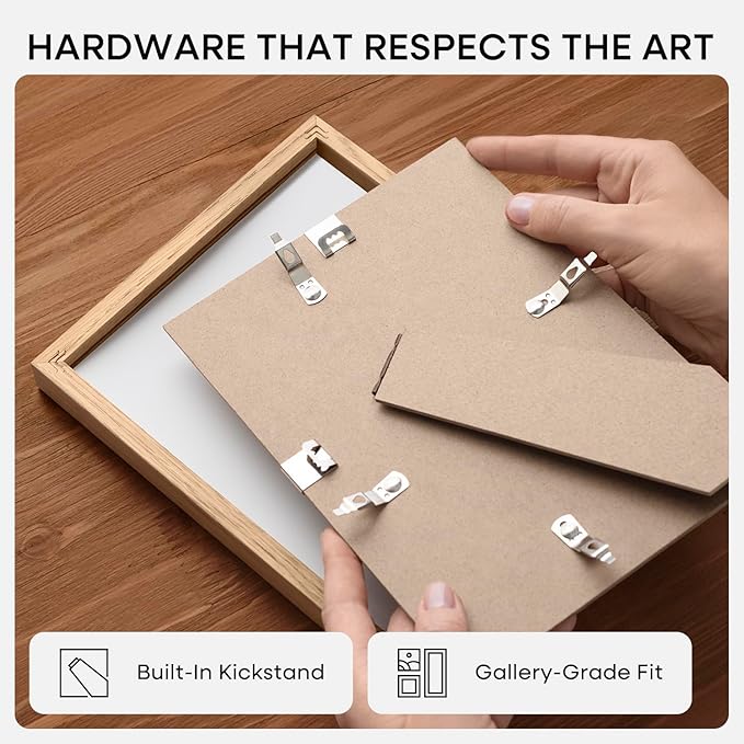 Homeforia 8.5 by 11 Picture Frame Wood, High End Natural Oak 8.5x11 Light Wooden Frames with Mat 6x8 inch Photo, 8.5 x 11 Wall or Tabletop Frame Matted to 6 x 8 Art, Tempered Glass, Wall Kit, Set of 1