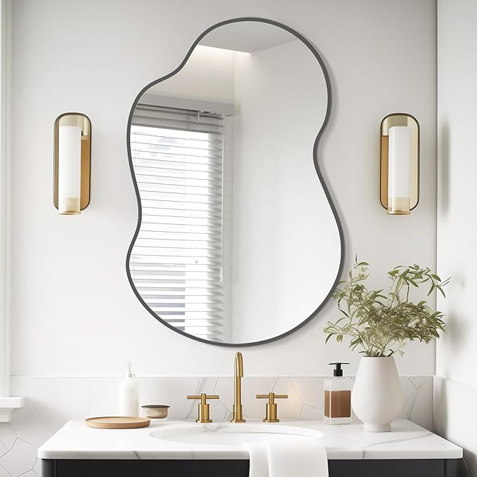 WallBeyond Irregular Wall Mirror – Asymmetrical Mirror with Aluminum Alloy Frame, Decorative Wall Mirror for Living Room, Bedroom, Bathroom, and Entryway 36" H x 24" W (Black)