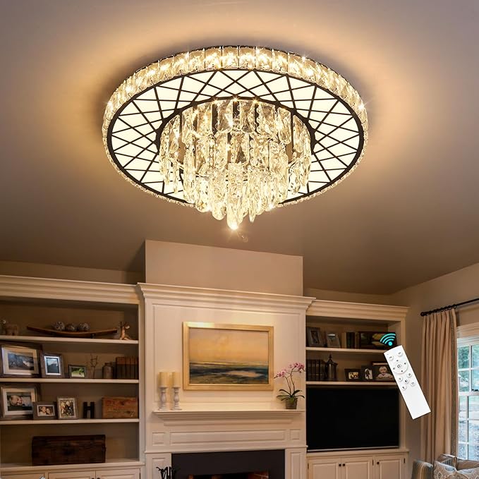 Modern Chandelier Crystal Bedroom Ceiling Chandeliers Light for Dining Room Entrance with 30W Dimmable LED Bulbs Black Lights Fixture