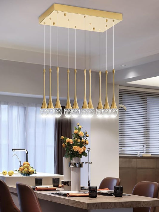 Rectangular Chandeliers for Entryway Gold Dining Room Lights Fixture Raindrop Crystal Chandelier for Staircase Hallway Foyer