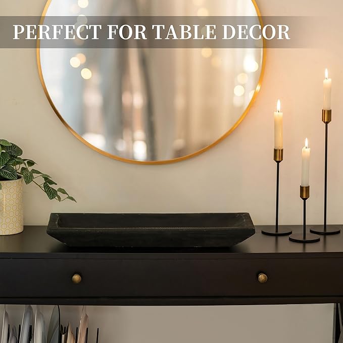 Hanobe Decorative Wood Dough Bowl: Large Long Wooden Bowl for Entry Way Table Home Decor - Coffee Table Decor for Living Room - Dining Table Centerpiece Decor, Black