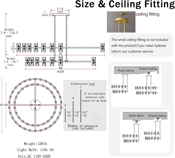 D48''+D60'' Gold Wagon Wheel Chandeliers 108-Lights Gold Round Chandelier Glass Chandeliers for Dining Room,Living Room Vintage Chandelier