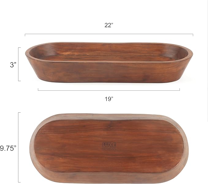 Luxe Designs Wooden Dough Bowl - Natural Acacia Wood - Handmade Decorative Bowls for Home Decor, Bathroom, Kitchen Counter, & More - Rustic Large Wood Dough Bowl for Decor, Cosmetics, and Keys