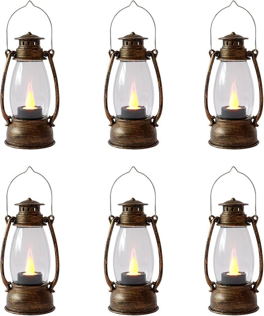 Mini Lanterns 6-Pcs LED Small Lanterns Decorative Indoor Outdoor Hanging Lantern Decorative Candle Lanterns Farmhouse Decor for Weddings Western Camping Party Halloween Christmas Decorations