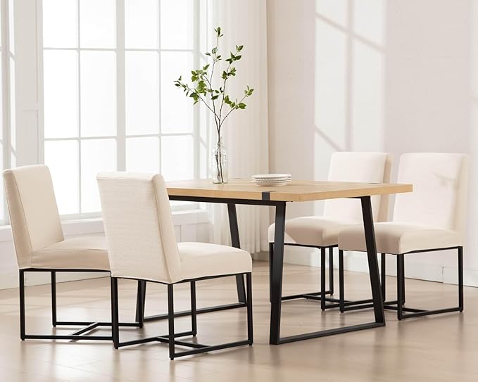 VESCASA Upholstered Dining Chairs Set of 6 with Removable Chair Cover, Mid Century Modern Padded Chair with Black Metal Frame for Restaurant, Dining Room, Kitchen, Linen Cream