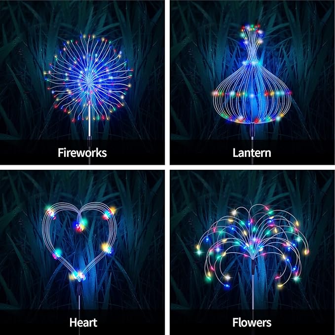 Solar Garden Lights, Outdoor Firework Lights, 5 Pack 120 LED Decorative Stake with Remote, 8 Modes DIY Landscape Light Waterproof Lamps for Walkway Pathway Backyard Lawn(Colorful)