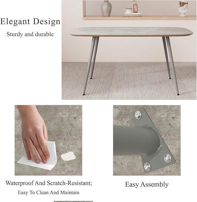 47.2'' Dining Table Set for 4,Modern Wood Dining Table,Leather Dining Chairs 4,Table and Chairs Set of 4,Ideal for Kitchen Dining Room (Gray Table + 4 U-Shaped Brown Chairs, 47.2")