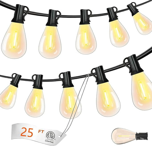 Outdoor String Lights S11 LED Patio Lights with 13 Plastic Bulbs(1 Spare), IP44 Waterproof Connectable Hanging Lights for Backyard Porch Balcony Party Decor(25FT