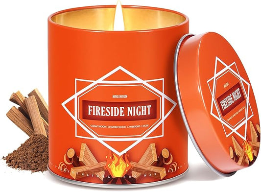 Fireside Night Fall Scented Candle – 9 oz Soy Wax in Travel-Friendly Reusable Tin, Non-Toxic & Clean Burning, 50-Hour Burn – Cozy Autumn Fragrance, Holiday Gift & Fall Decor for Women & Men