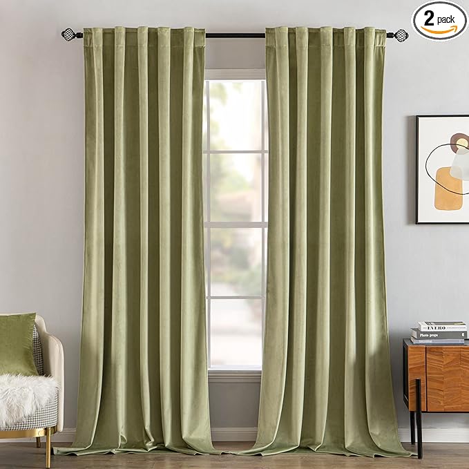 MIULEE Velvet Curtains 90 inches 2 Panels - Luxury Blackout Curtains for Bedroom Living Room Thermal Insulated Super Soft Window Drapes Rod Pocket & Back Tab, Sage Green, W52 x L90 inch