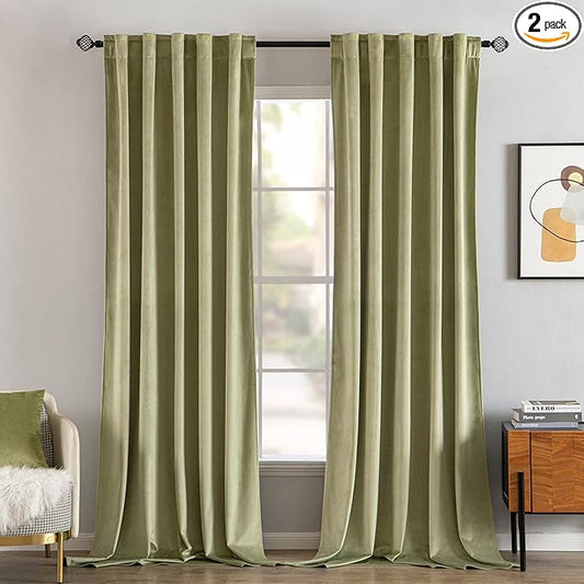MIULEE Velvet Curtains 90 inches 2 Panels - Luxury Blackout Curtains for Bedroom Living Room Thermal Insulated Super Soft Window Drapes Rod Pocket & Back Tab, Sage Green, W52 x L90 inch