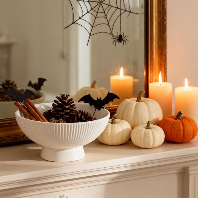 Decorative Bowl Modern Ceramic White Decor Bowls for Home Decor, Fruit Bowl for Kitchen Counter Key Bowl for Entryway Table, 8" Pedestal Footed Bowls Decorative Trays for Coffee Table