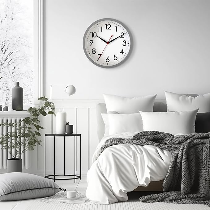 AKCISOT Wall Clock 10 Inch Silent Non-Ticking Modern Clocks Battery Operated - Analog Classic for Office, Home, Bathroom, Kitchen, Bedroom, School, Living Room(Gray)