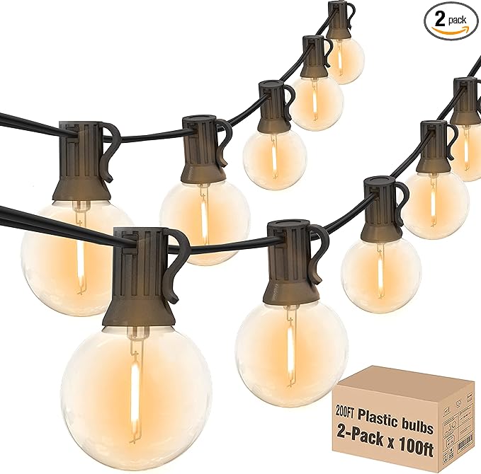 Achin 200FT Outdoor String Lights G40 Globe Patio Lights Waterproof Outdoor Hanging Lights with 104 Shatterproof LED Bulbs Dimmable String Lights for Outside Bistro Backyard Market, 100FT x 2Pack