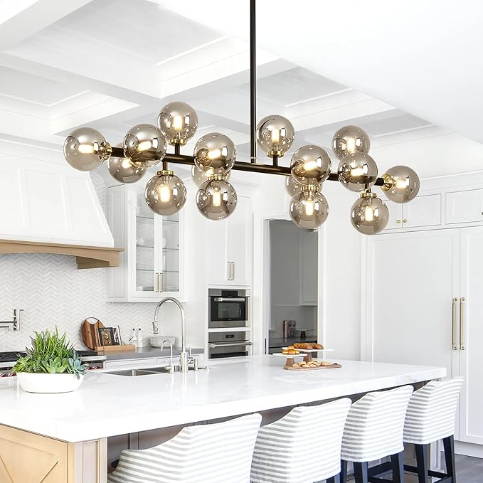 Mid Century Modern Chandelier, 39in 16-Lights Bubble Chandelier Glass Globe Pendant Light Linear Sputnik Chandeliers Light Fixtures for Dining Room, Kitchen Island