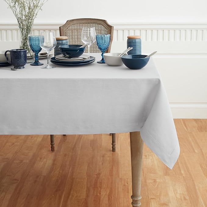 Solino Home Linen Tablecloth for Rectangle Tables 60 x 120 Inch - 100% Pure Linen Silver Cloud Table Cloth - Fete, Machine Washable Cloth Tablecloth for Fall, Autumn, Thanksgiving