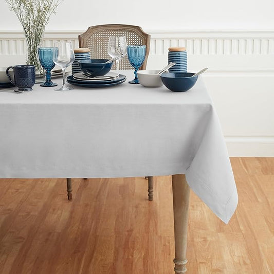 Solino Home Linen Tablecloth for Rectangle Tables 60 x 120 Inch - 100% Pure Linen Silver Cloud Table Cloth - Fete, Machine Washable Cloth Tablecloth for Fall, Autumn, Thanksgiving
