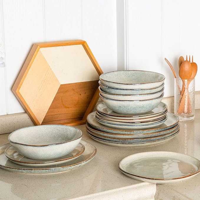 AmorArc Ceramic Dinnerware Sets,Handmade Reactive Glaze Stoneware Plates and Bowls Set,Highly Scratch Resistant | Dishwasher & Microwave Safe Dishes Set,Service for 6 (18pc)