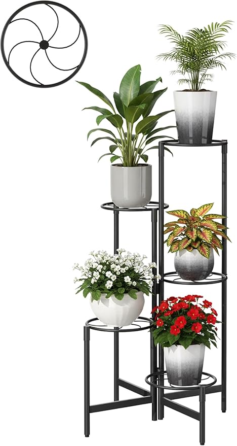 Corner Plant Stand Indoor Outdoor Tall Metal Flower Pot Stands for Multiple Plants 5 Tier Heavy Duty Plant Shelf for Patio Garden Balcony Living Room Bedroom Black Kite
