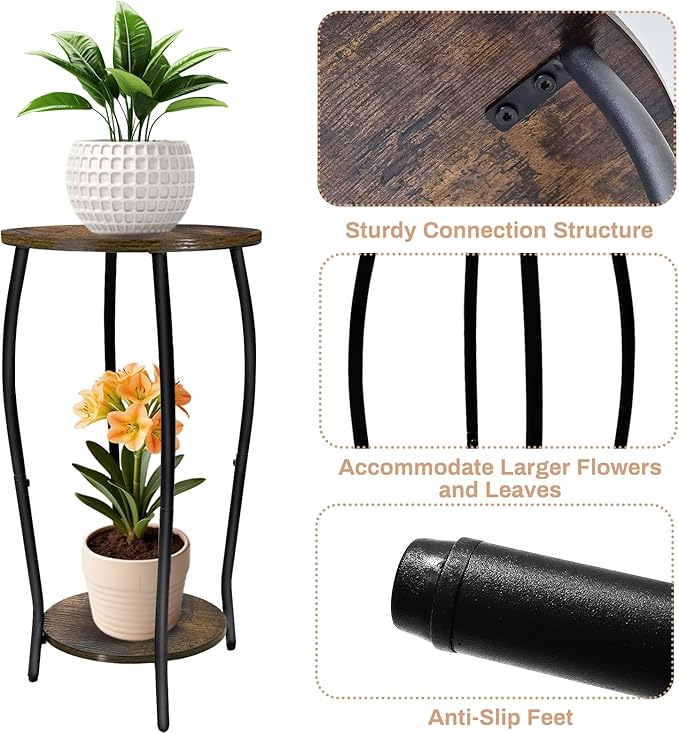 Plant Stand Indoor, 2 Tier Tall Wood Plant Stand, 4-Leg Floor Corner Plant Stands, Heavy Duty Plant Shelf Plant Rack Flower Stands For Home Decor, Brown