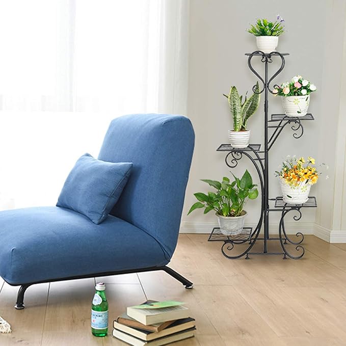 42inch Tall Metal Plant Stand Multi Tiered 5 Tier Multiple Flower Pots Holder Shelf Rack Display Stand Wrought Iron Planter Display Rack Potted Planter Shelves Organizer for Patio Balcony Garden