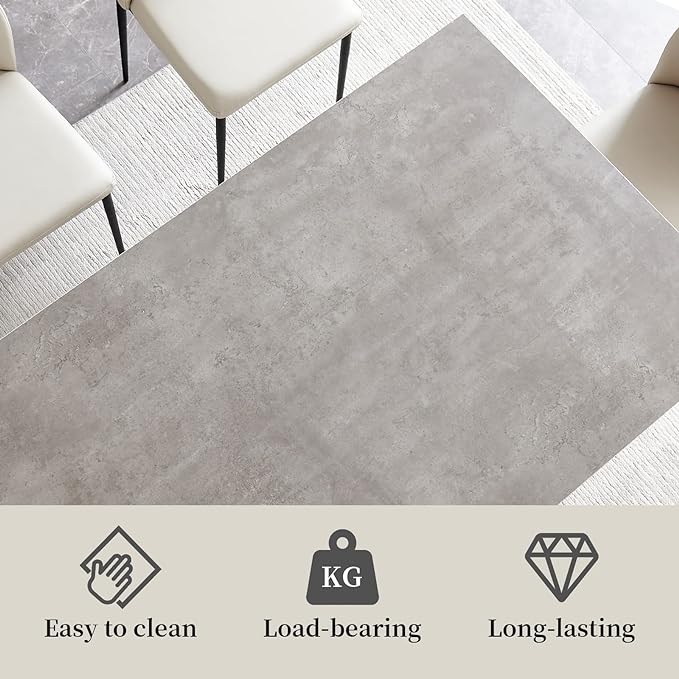 ZckyCine 59" Modern 5-Piece Kitchen Table Set Rectangular Wood Dining Table with 6 Upholstered Leather Chairs (Table + 6 Grey Chairs)