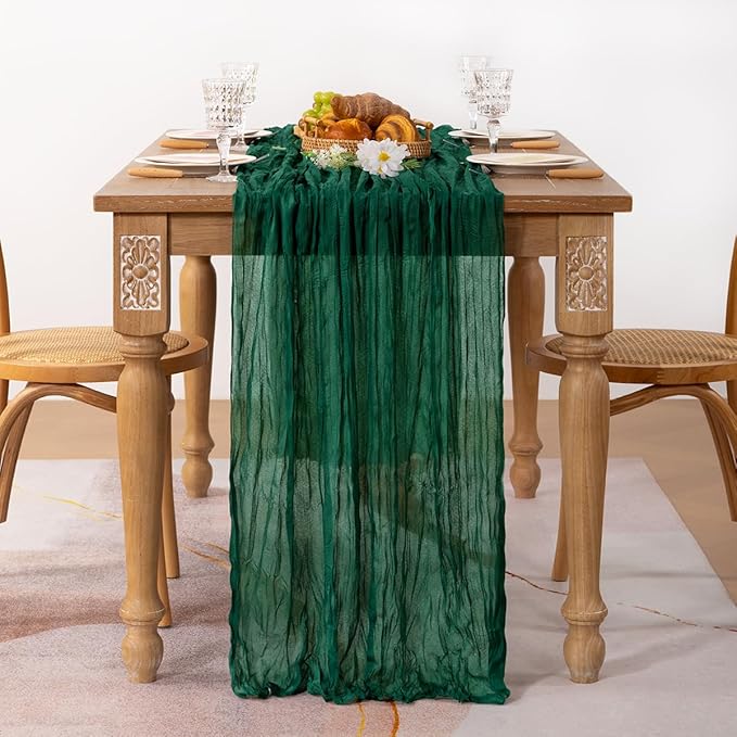 MLMC Emerald Green Cheesecloth Table Runner Boho Dark Green Cheese Cloth Table Runner 13.3ft Sheer Gauze Cheesecloth Fall Table Decorations for Home Party Christmas Fall Decor