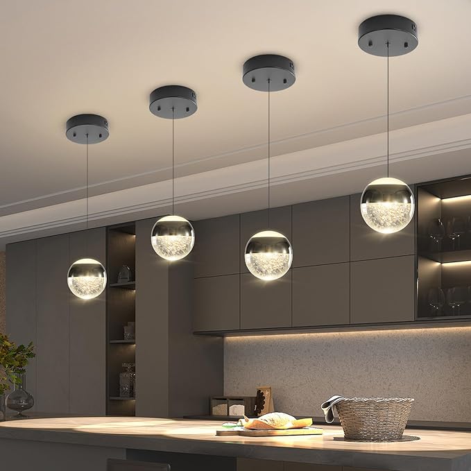 Modern Crystal Chandelier Black Globe Pendant Light Fixture, Mini Globe Ceiling Hanging Light Fixture for Living Room Bedroom Kitchen