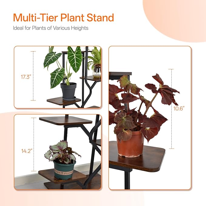8-Tier Plant Stand with Grow Light, 57 Inch Indoor Plant Shelf, Decor Flower Stand for Living Room & Patio, Rust-Resistant Pipes & Waterproof MDF Boards